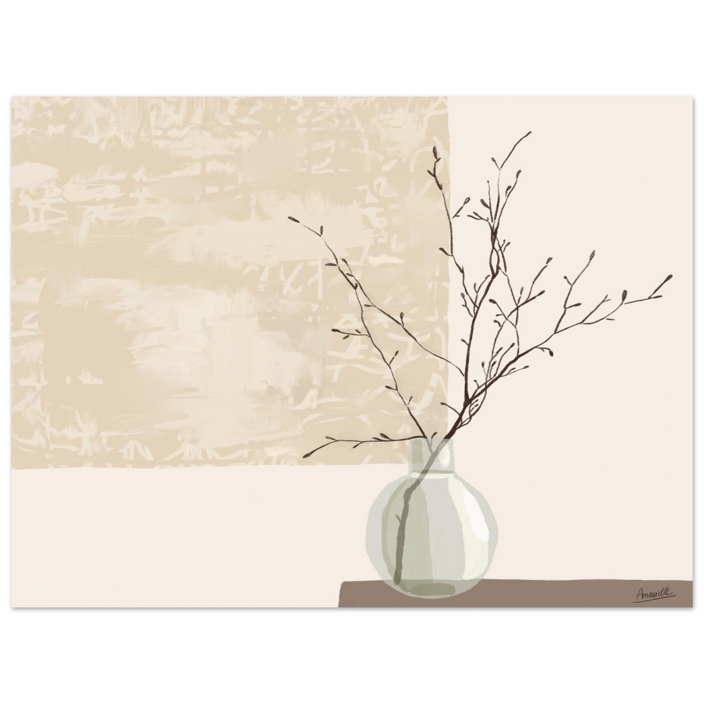 Japandi Poster Kunstdruck mit Zweigen und Vase