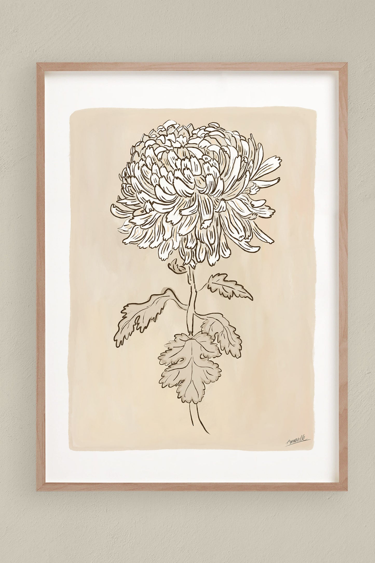 Digitaler Kunstdruck Chrysantheme im Japandi-Stil