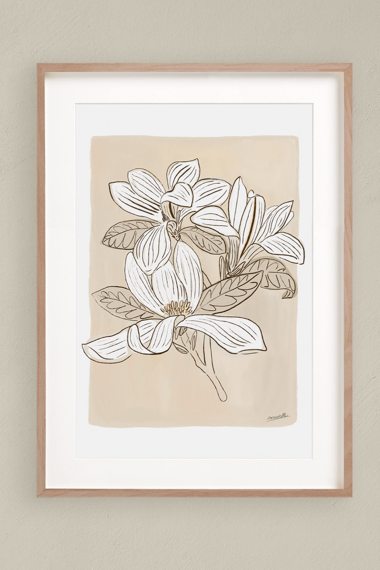 Digitales Kunstdruck Poster einer Magnolie im Japandi Style