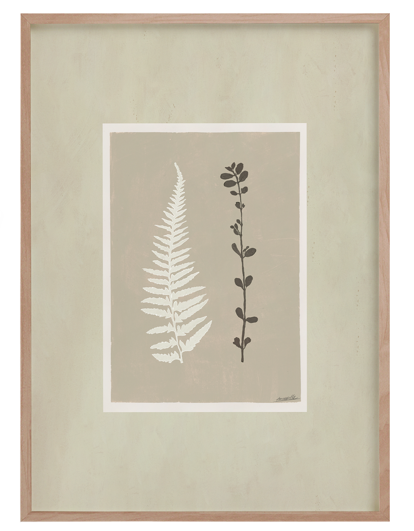 Kunstdruck im skandinavischen Stil von gepressten Pflanzen und Farn