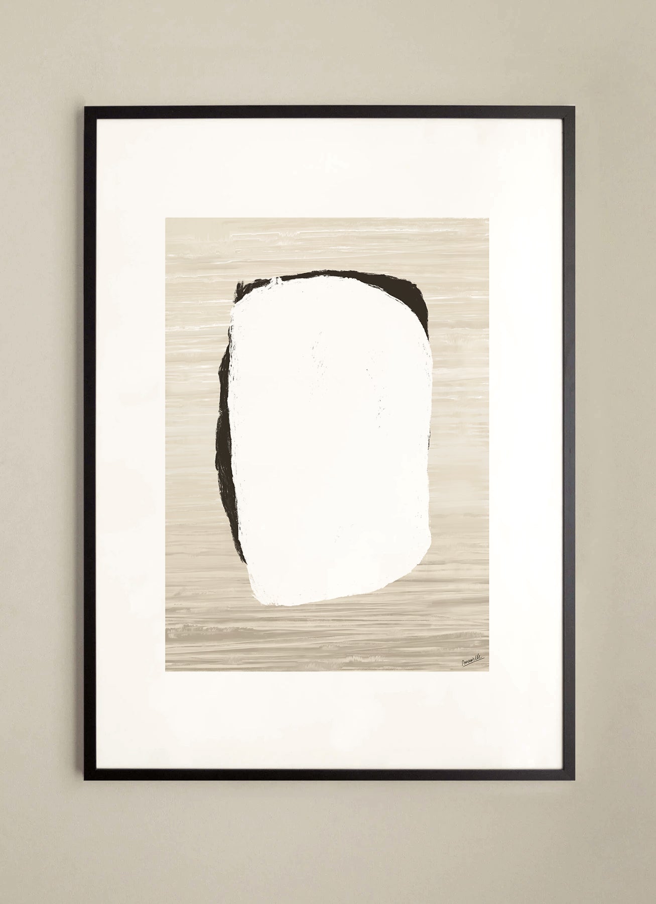 Abstraktes Kunstdruck Poster schwarz weiß beige